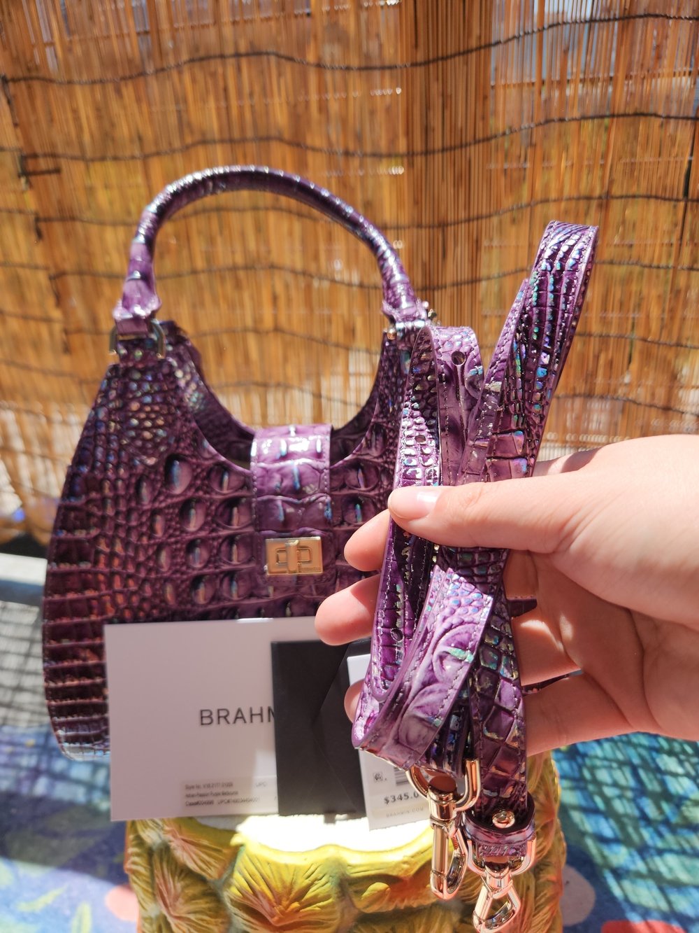 Brahmin Deep Purple Croc-Embossed Shoulder Bag